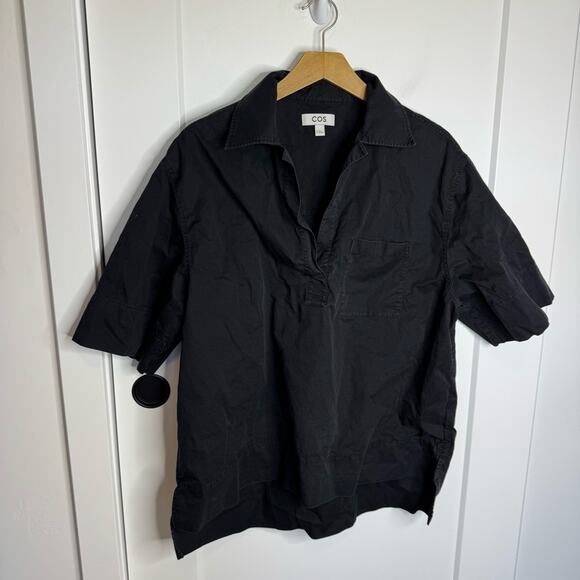 COS Black Cotton Short Sleeve Collared Oversized Resort Shirt Size EU 38 - Picture 2 of 5